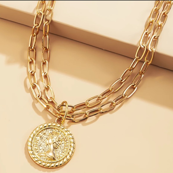 NEW 18K COIN DOUBLE LAYERED CHOKER NECKLACE, NICE NECKLACE, CUTE NECKLACE - Picture 3 of 6